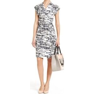 Diane Von Furstenberg DVF 100% Silk Wrap Mindy Dress 6 Gray White Abstract